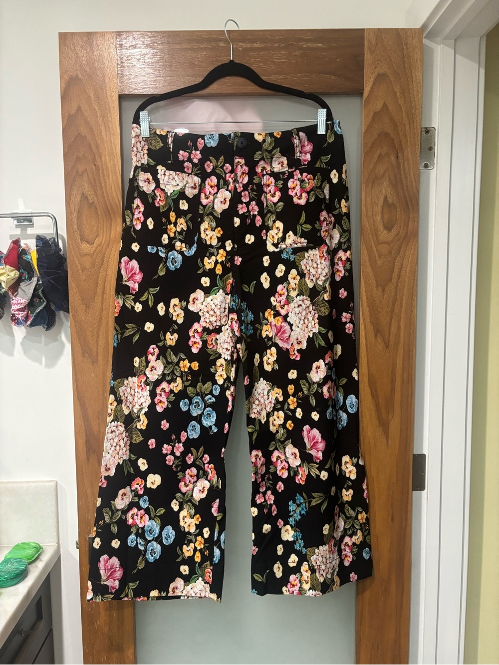 Anthropologie Maeve Colette Black Floral Wide-Leg Pants